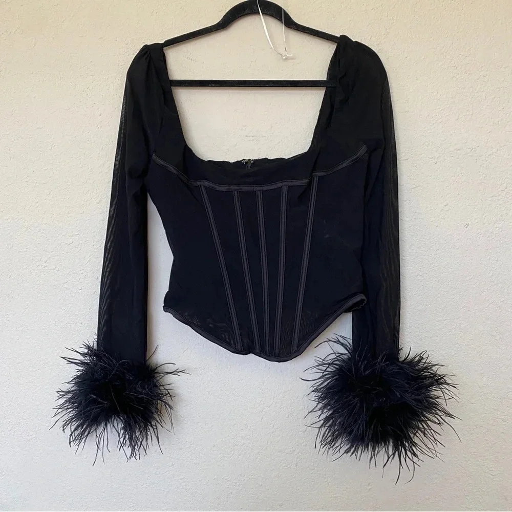 HOUSE OF CB 'Stella' Black Mesh Trimmed Corset‎ NWOT size XS